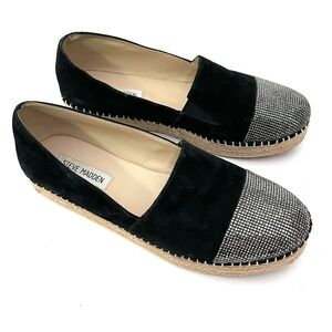 Steve Madden Slip On Shoe Pulsse Espadrille Flat Suede Rhinestone Cap Toe